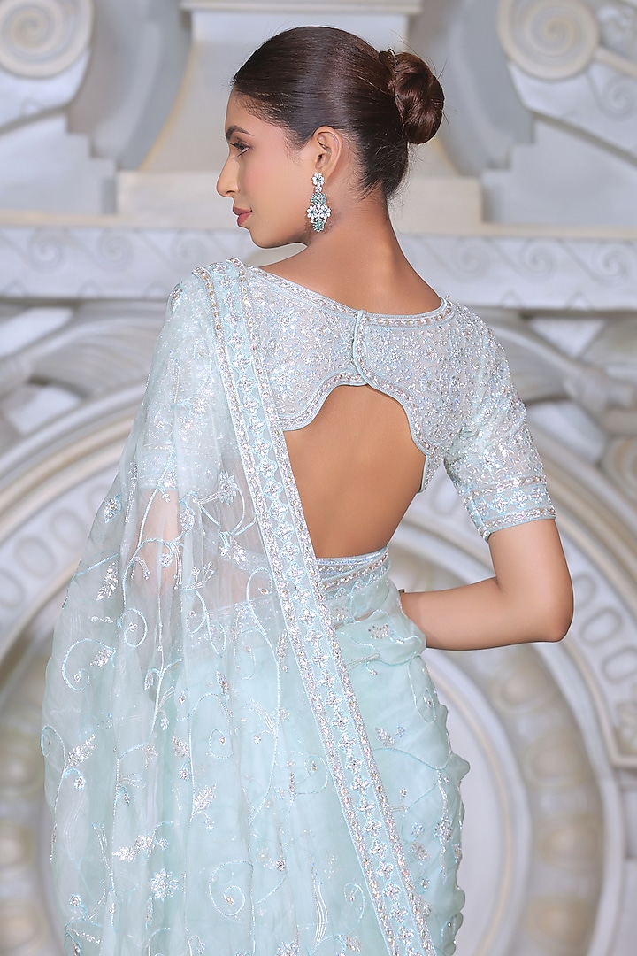 Sea Green Organza & Fendi Silk Reception Saree Set by Rajani Gupta at Pernia's Pop Up Shop