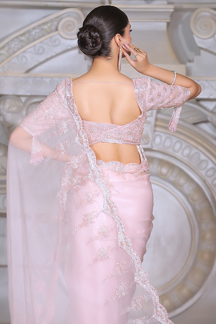 Pink Organza & Fendi Silk Reception Saree Set by Rajani Gupta at Pernia's Pop Up Shop