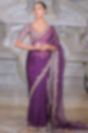 Purple Organza & Fendi Silk Reception Saree Set by Rajani Gupta at Pernia's Pop Up Shop
