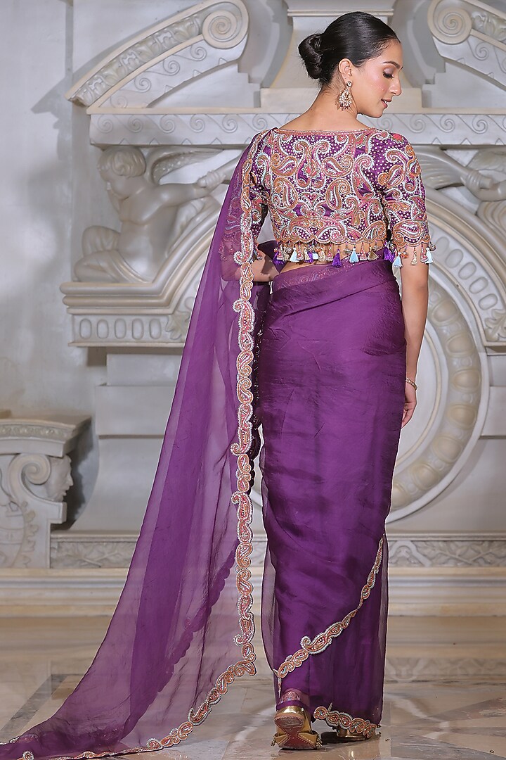Purple Organza & Fendi Silk Reception Saree Set by Rajani Gupta at Pernia's Pop Up Shop