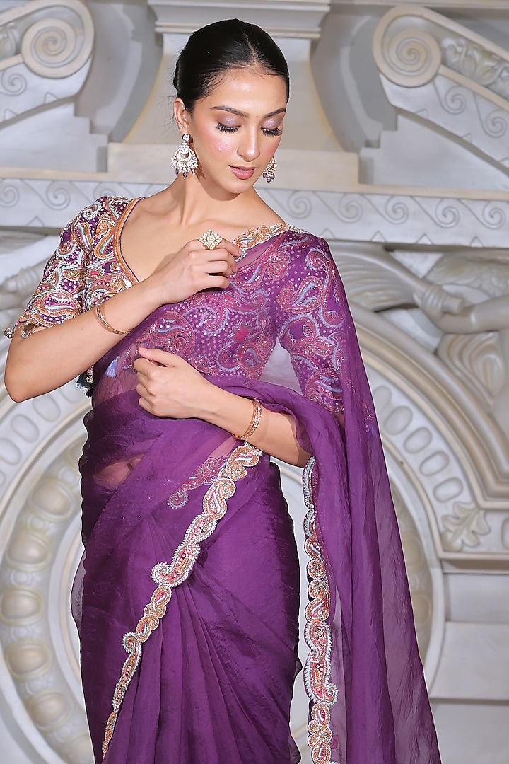 Purple Organza & Fendi Silk Reception Saree Set by Rajani Gupta at Pernia's Pop Up Shop