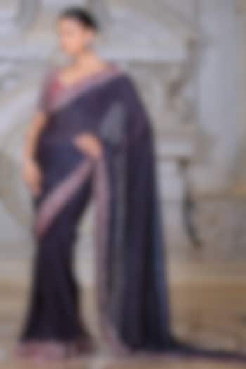 Blue Organza & Fendi Silk Reception Saree Set by Rajani Gupta at Pernia's Pop Up Shop