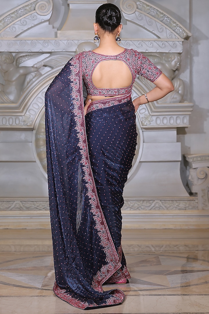 Blue Organza & Fendi Silk Reception Saree Set by Rajani Gupta at Pernia's Pop Up Shop