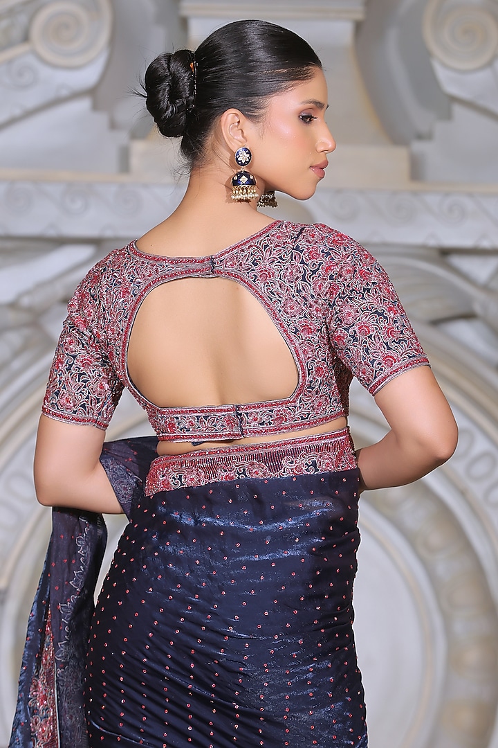 Blue Organza & Fendi Silk Reception Saree Set by Rajani Gupta at Pernia's Pop Up Shop