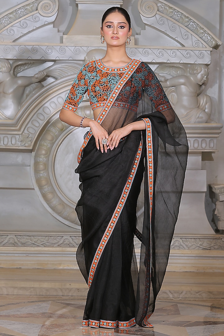 Black Organza & Fendi Silk Wedding Saree Set by Rajani Gupta at Pernia's Pop Up Shop