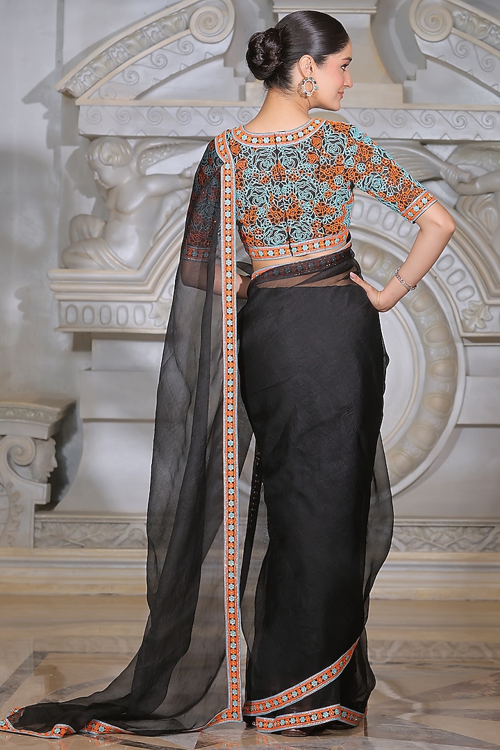 Black Organza & Fendi Silk Wedding Saree Set by Rajani Gupta at Pernia's Pop Up Shop