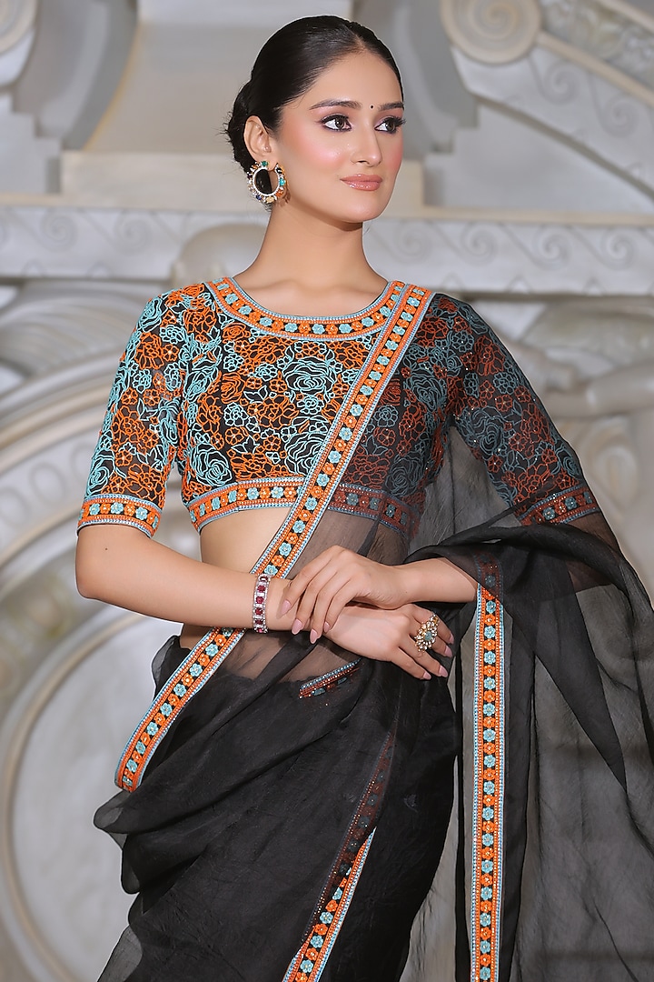 Black Organza & Fendi Silk Wedding Saree Set by Rajani Gupta at Pernia's Pop Up Shop