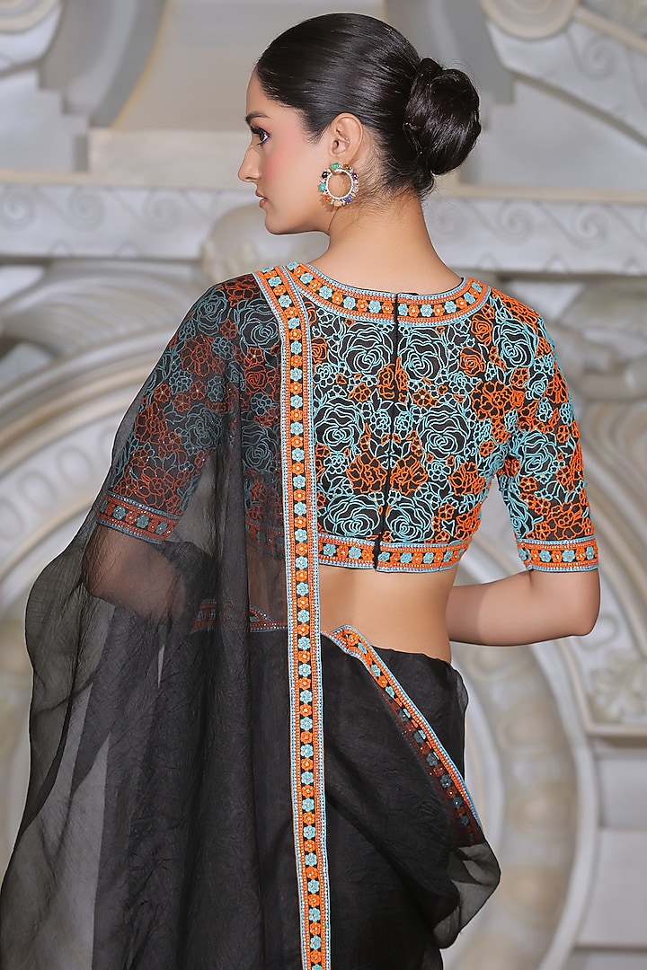 Black Organza & Fendi Silk Wedding Saree Set by Rajani Gupta at Pernia's Pop Up Shop