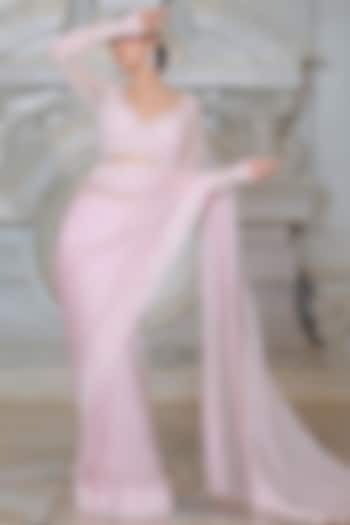 Pink Organza & Fendi Silk Reception Saree Set by Rajani Gupta at Pernia's Pop Up Shop