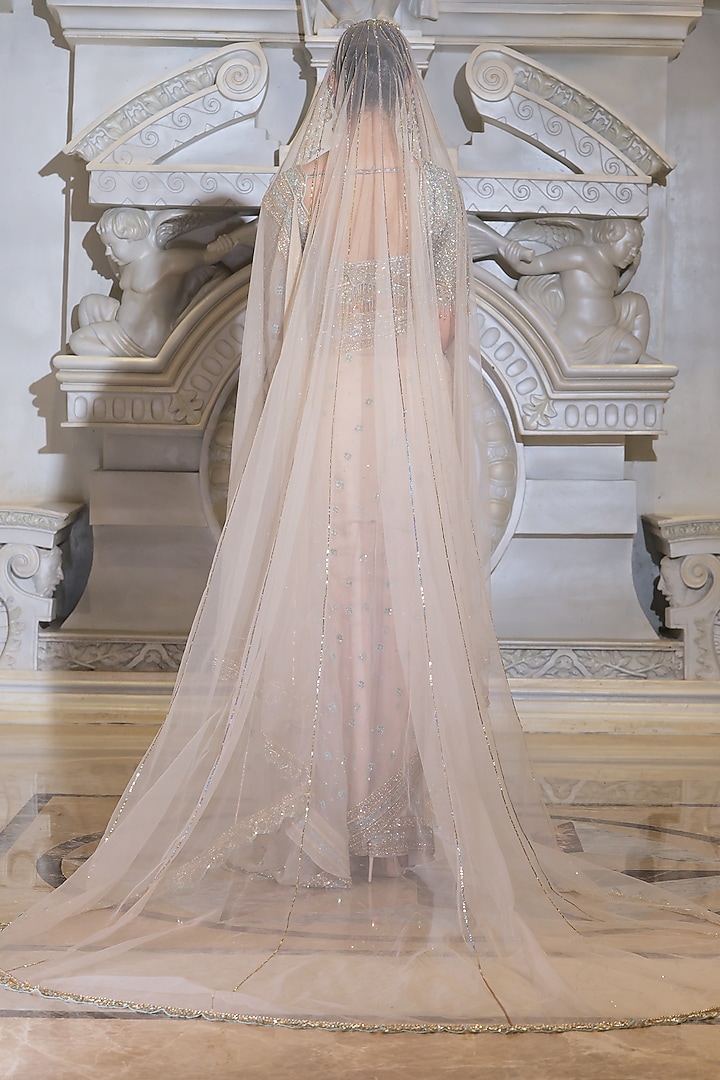 Peach Organza & Fendi Silk Reception Saree Set by Rajani Gupta at Pernia's Pop Up Shop