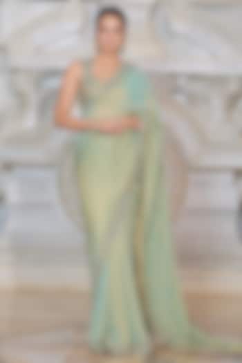 Green Organza & Fendi Silk Reception Saree Set by Rajani Gupta at Pernia's Pop Up Shop