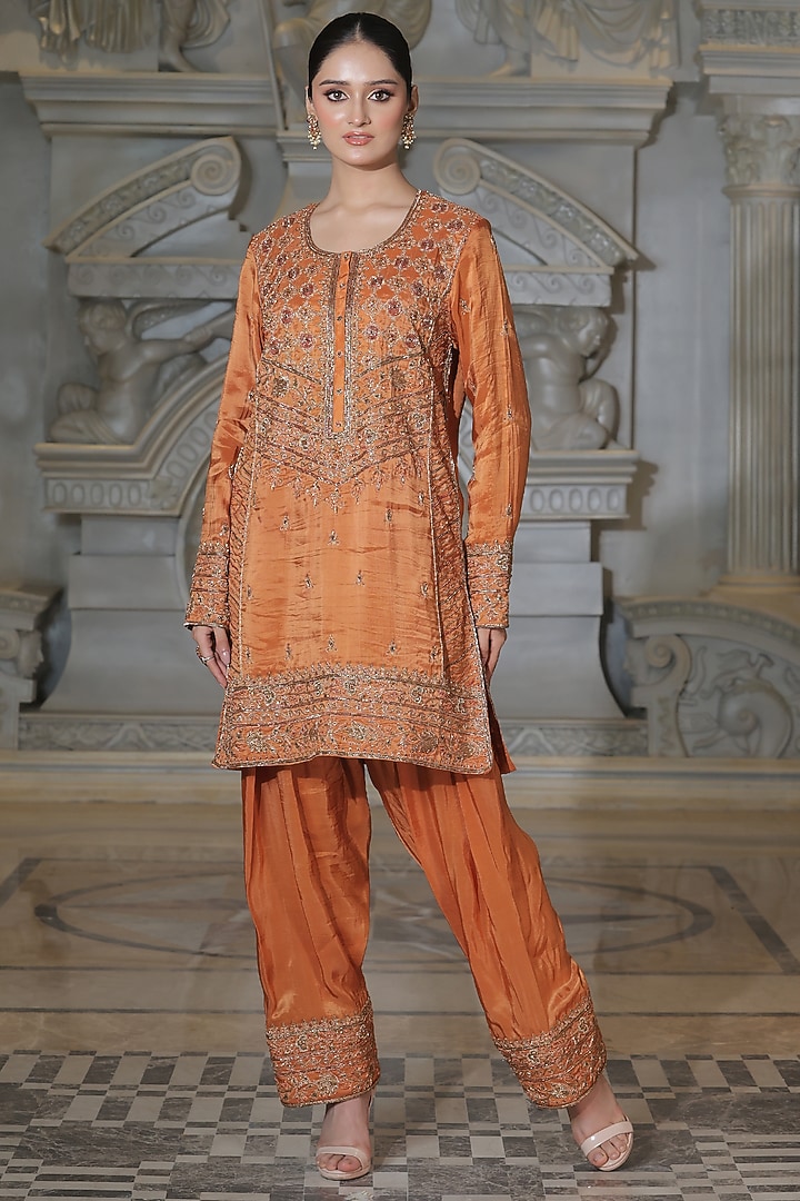 Rust Organza & Tissue Pakistani Kurta Set by Rajani Gupta at Pernia's Pop Up Shop