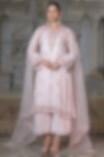 Baby Pink Organza & Tissue Pakistani Kurta Set by Rajani Gupta at Pernia's Pop Up Shop