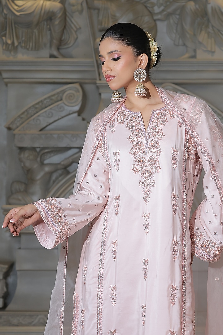 Baby Pink Organza & Tissue Pakistani Kurta Set by Rajani Gupta at Pernia's Pop Up Shop