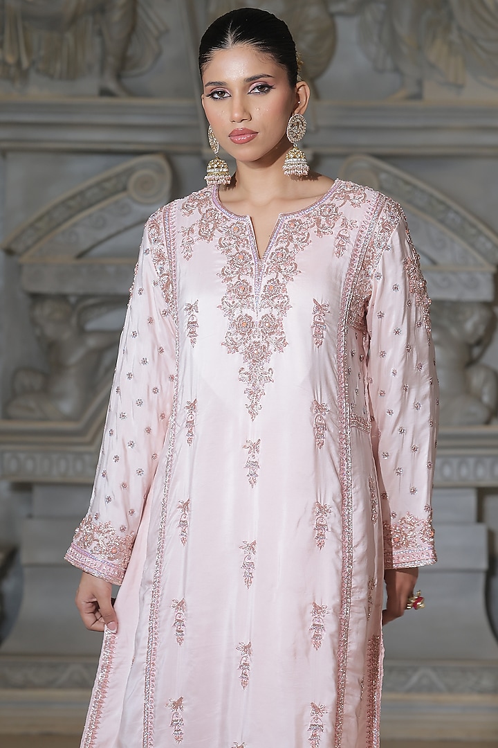 Baby Pink Organza & Tissue Pakistani Kurta Set by Rajani Gupta at Pernia's Pop Up Shop