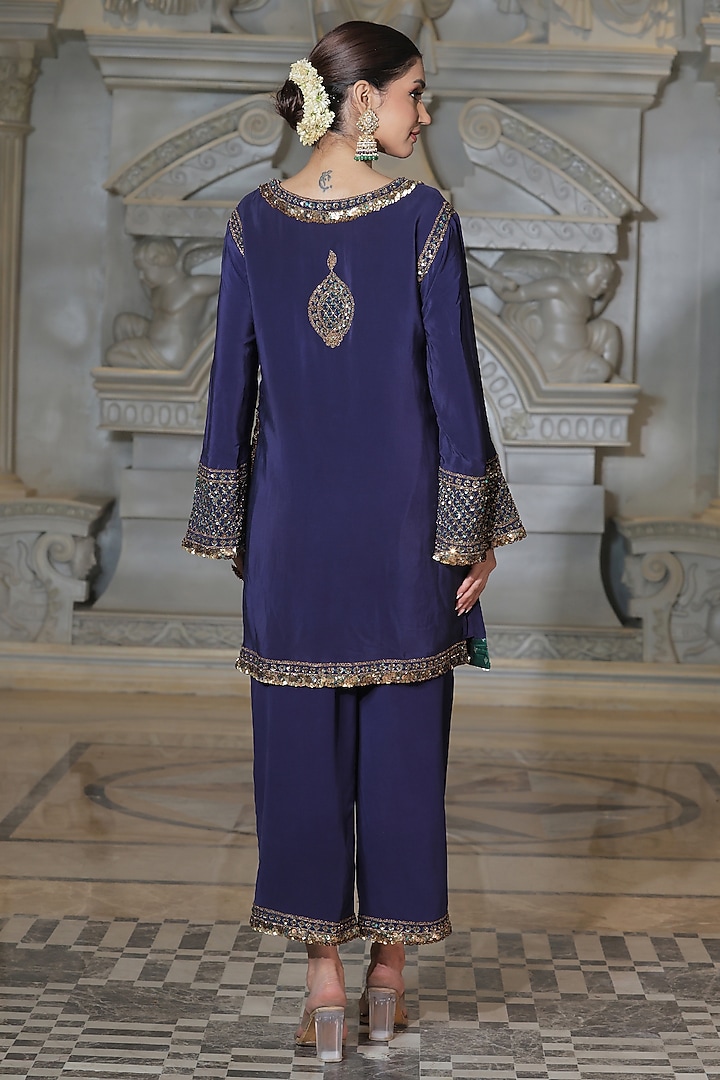 Blue Organza & Tissue Pakistani Kurta Set by Rajani Gupta at Pernia's Pop Up Shop