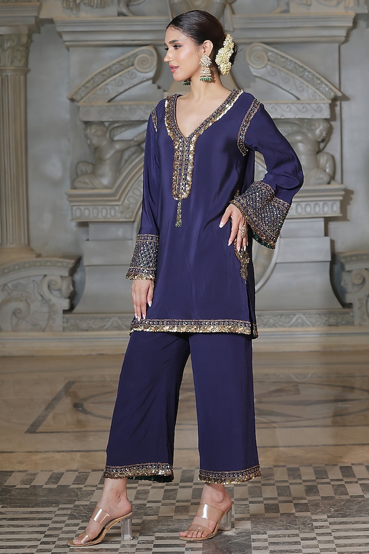 Blue Organza & Tissue Pakistani Kurta Set by Rajani Gupta at Pernia's Pop Up Shop