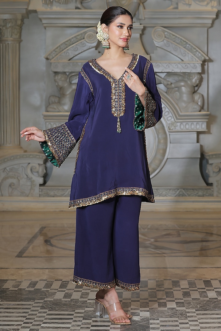 Blue Organza & Tissue Pakistani Kurta Set by Rajani Gupta at Pernia's Pop Up Shop