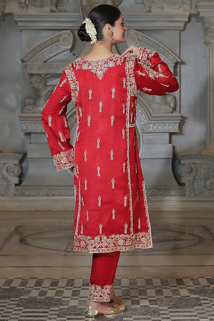 Red Organza & Tissue Pakistani Kurta Set by Rajani Gupta at Pernia's Pop Up Shop