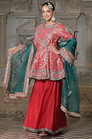 Orange Organza & Tissue Sharara Set by Rajani Gupta