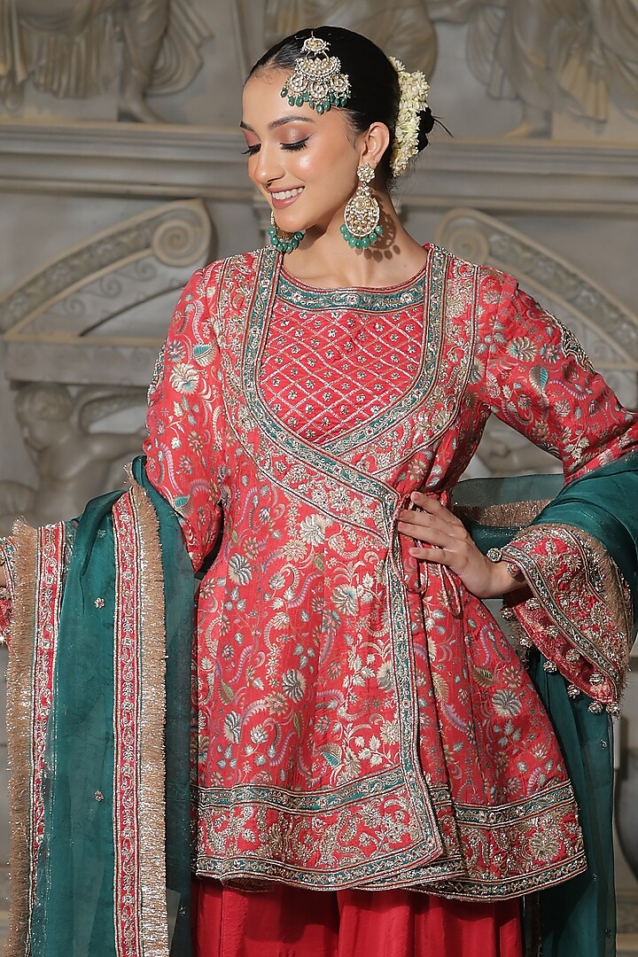 Orange Organza & Tissue Bridal Sharara Set by Rajani Gupta at Pernia's Pop Up Shop