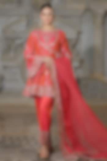 Orange Organza & Tissue Pakistani Kurta Set by Rajani Gupta at Pernia's Pop Up Shop