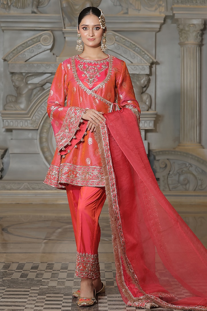 Orange Organza & Tissue Pakistani Kurta Set by Rajani Gupta at Pernia's Pop Up Shop