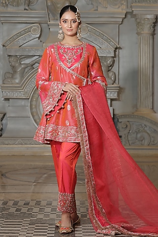 Orange Organza & Tissue Pakistani Kurta Set by Rajani Gupta