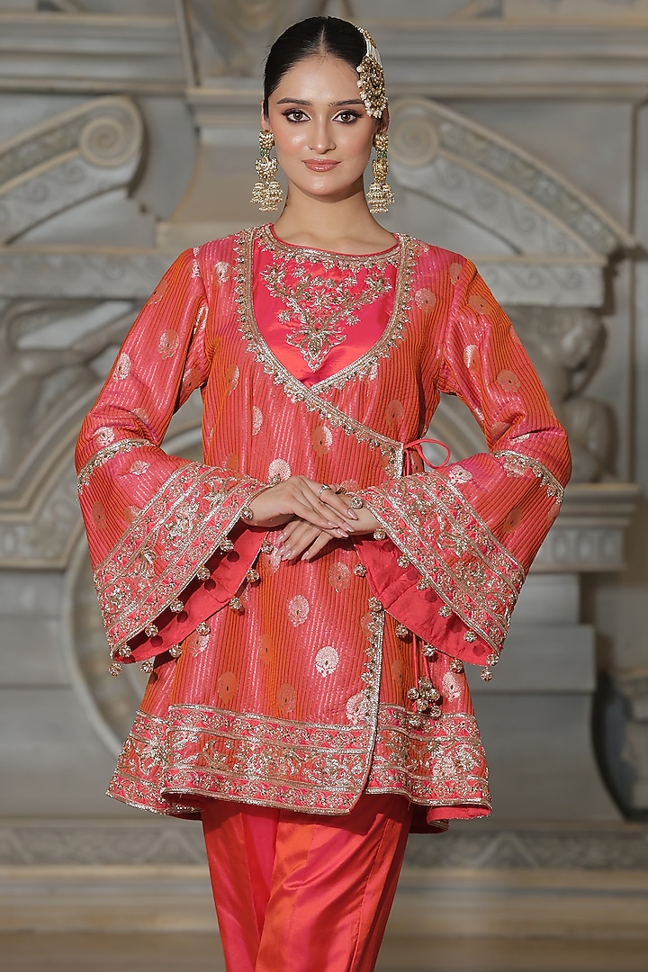 Orange Organza & Tissue Pakistani Kurta Set by Rajani Gupta at Pernia's Pop Up Shop