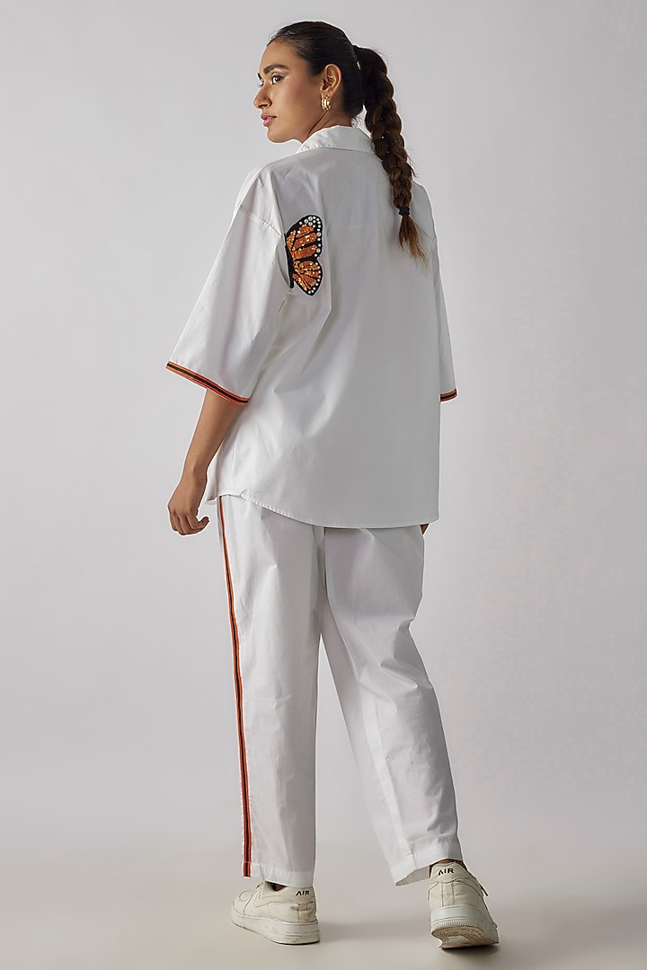 White Cotton Floral Embroidered Co-Ord Set by Richaa Goenka at Pernia's Pop Up Shop