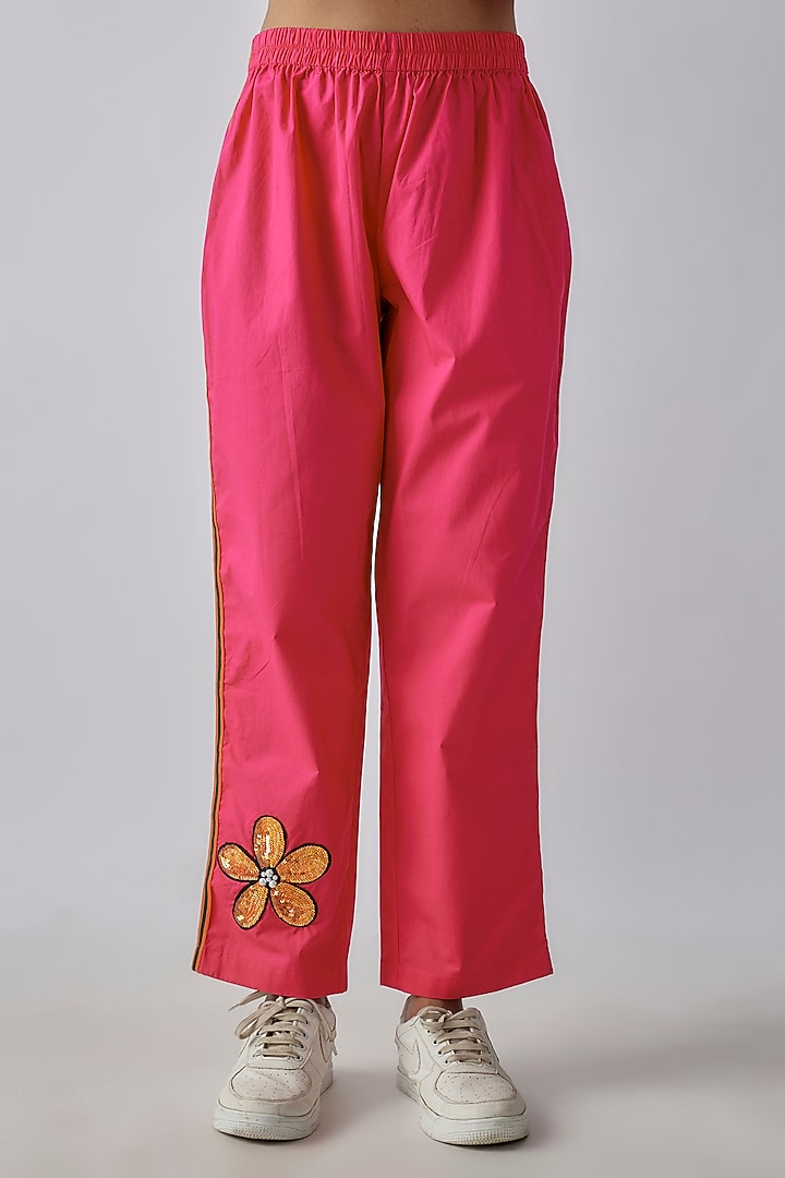 Hot Pink Cotton Floral Embroidered Co-Ord Set by Richaa Goenka at Pernia's Pop Up Shop