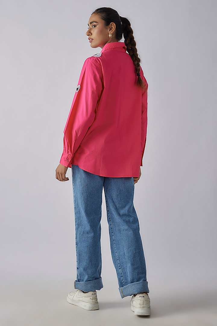 Hot Pink Cotton Abstract Motif Embroidered Shirt by Richaa Goenka at Pernia's Pop Up Shop