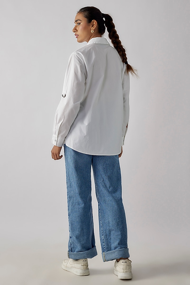 White Cotton Sequins Embroidered Shirt by Richaa Goenka at Pernia's Pop Up Shop