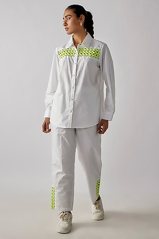 White Cotton Cutwork Co-Ord Set by Richaa Goenka