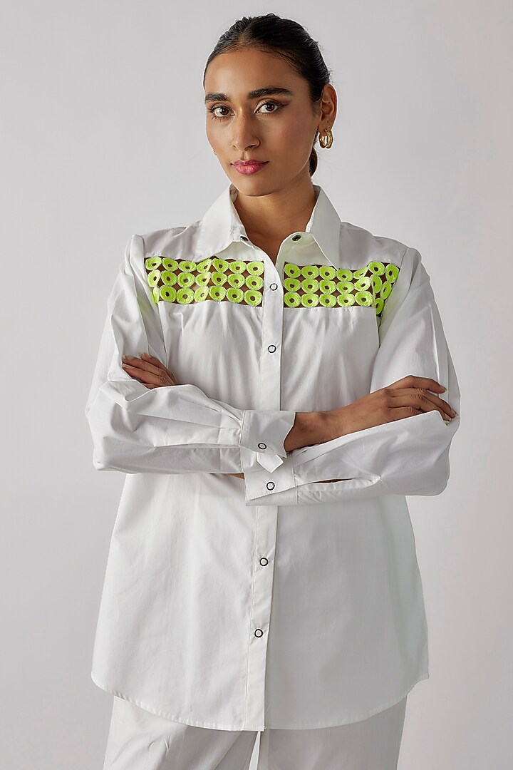 White Cotton Cutwork Co-Ord Set by Richaa Goenka at Pernia's Pop Up Shop