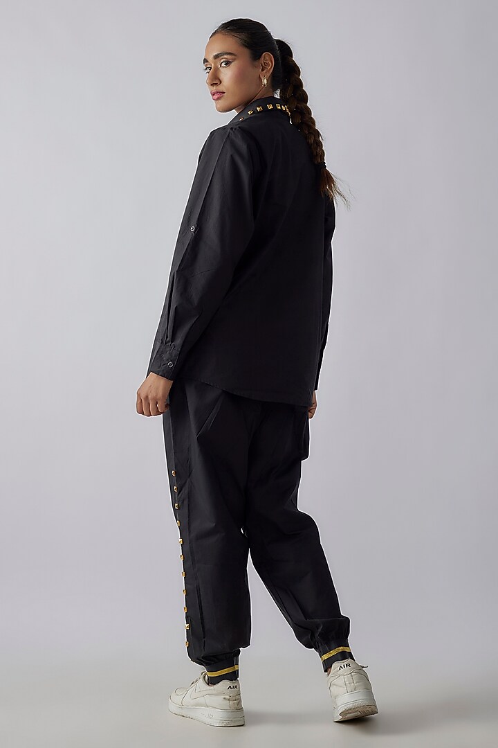 Black Cotton Butterfly & Stud Work Co-Ord Set by Richaa Goenka at Pernia's Pop Up Shop