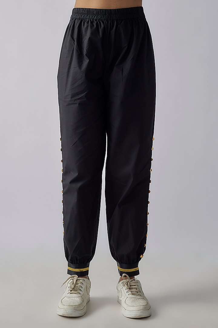 Black Cotton Butterfly & Stud Work Co-Ord Set by Richaa Goenka at Pernia's Pop Up Shop