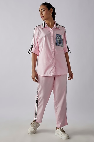 Light Pink Cotton Sequins Embroidered Co-Ord Set by Richaa Goenka