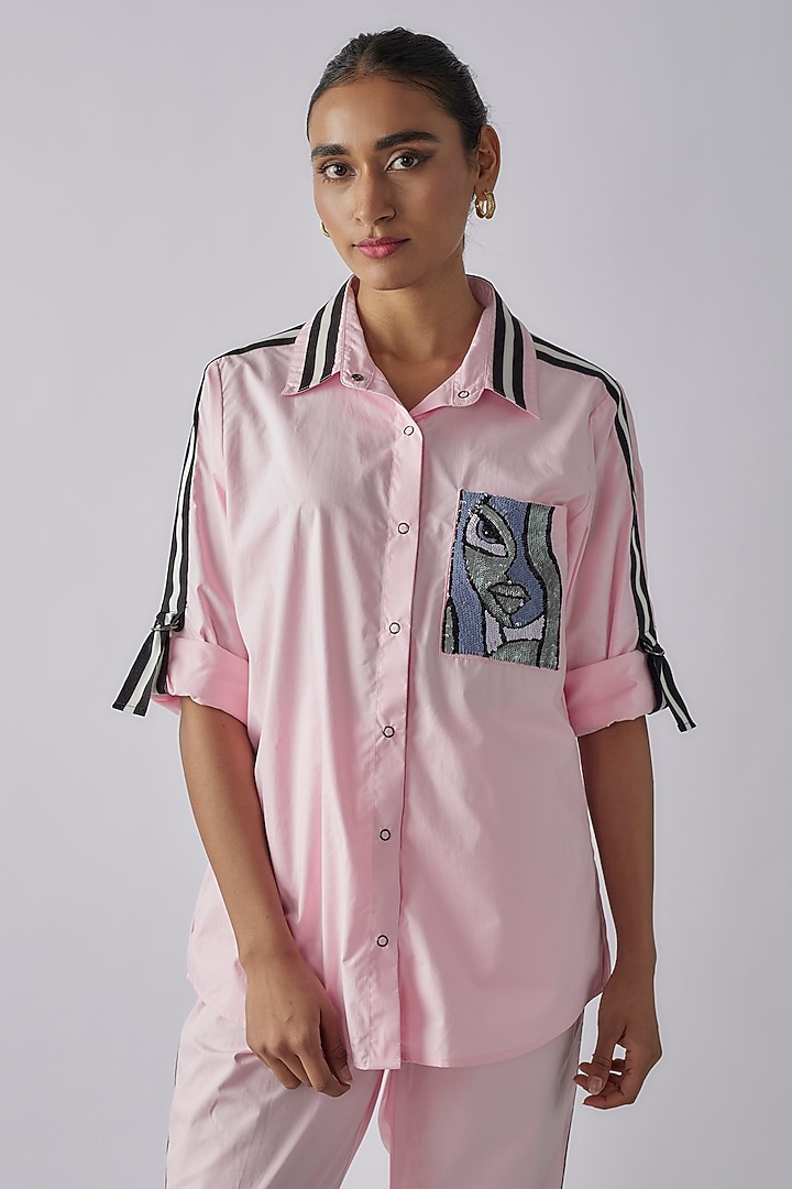 Light Pink Cotton Sequins Embroidered Co-Ord Set by Richaa Goenka at Pernia's Pop Up Shop