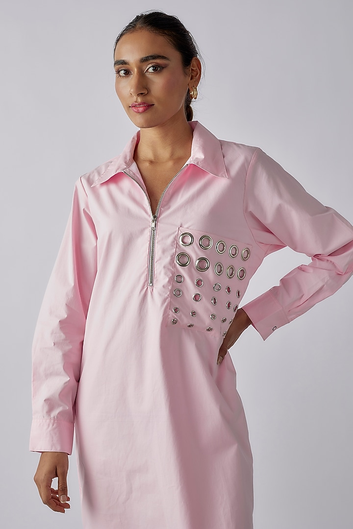Light Pink Cotton Cutwork Embroidered Summer Dress by Richaa Goenka at Pernia's Pop Up Shop