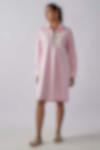 Light Pink Cotton Sequins Embroidered Dress by Richaa Goenka