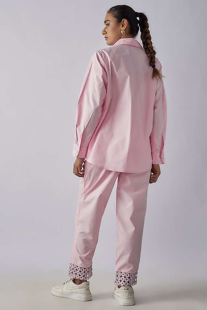 Light Pink Cotton Cutwork Embroidered Co-Ord Set by Richaa Goenka at Pernia's Pop Up Shop