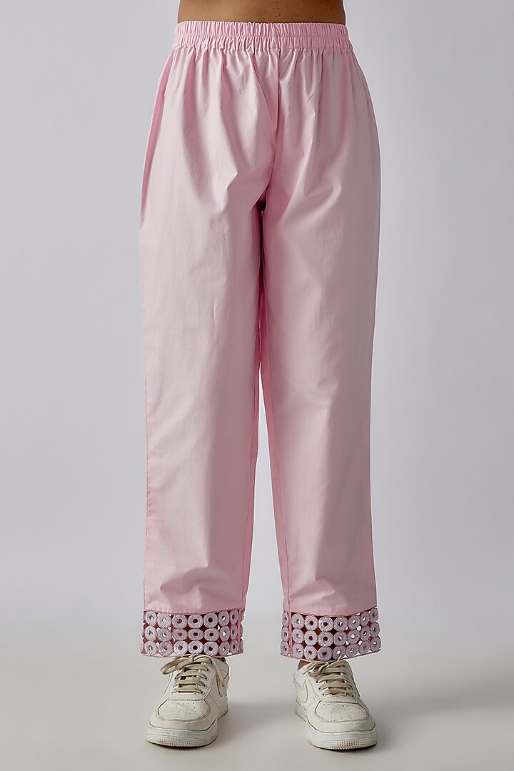 Light Pink Cotton Cutwork Embroidered Co-Ord Set by Richaa Goenka at Pernia's Pop Up Shop