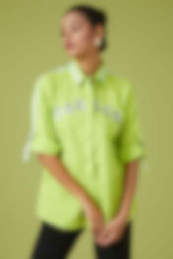 Neon Green Cotton Poplin Embroidered Shirt by Richaa Goenka