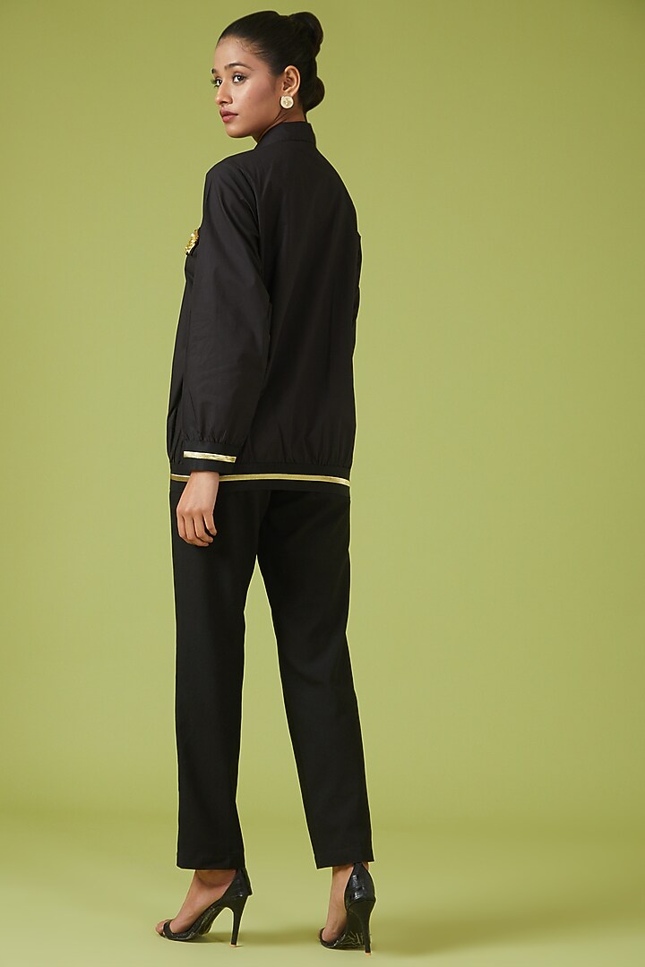 Black Cotton Poplin Bomber Jacket by Richaa Goenka at Pernia's Pop Up Shop