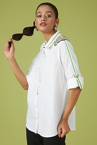 White Cotton Poplin Shirt by Richaa Goenka