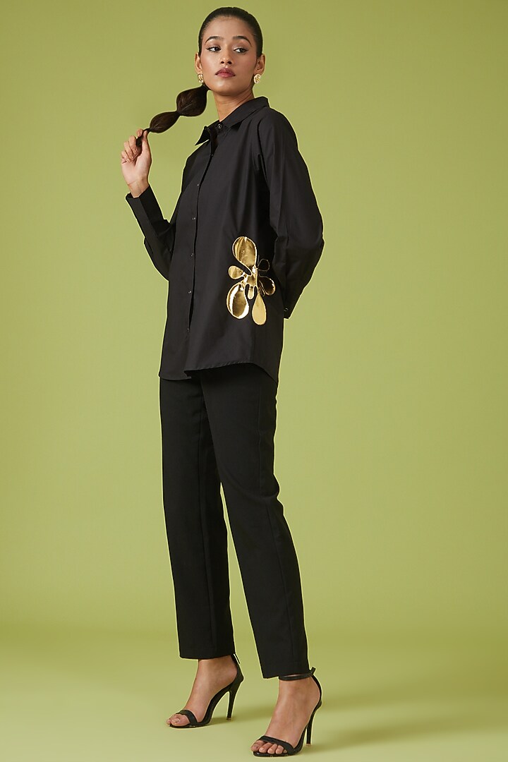 Black Cotton Poplin Shirt by Richaa Goenka at Pernia's Pop Up Shop