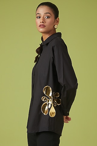 Black Cotton Poplin Shirt by Richaa Goenka