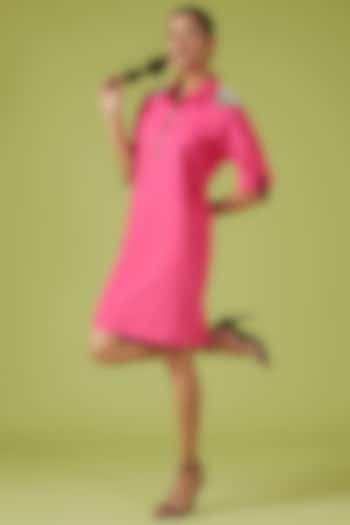 Hot Pink Cotton Poplin Shirt Dress by Richaa Goenka