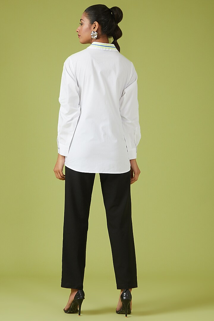 White Cotton Poplin Embroidered Shirt by Richaa Goenka at Pernia's Pop Up Shop